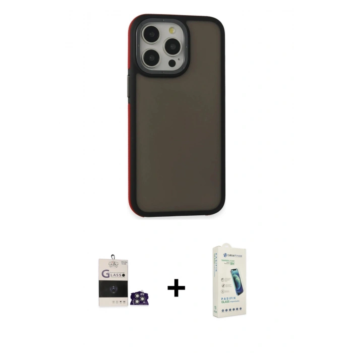 MARSİLYAN™- iPhone 14 Pro Max Kılıf Eksen Işık - Şeffaf Pasifik Cam Ekran Koruyucu + Bilvis Titan Kamera Lens - GS