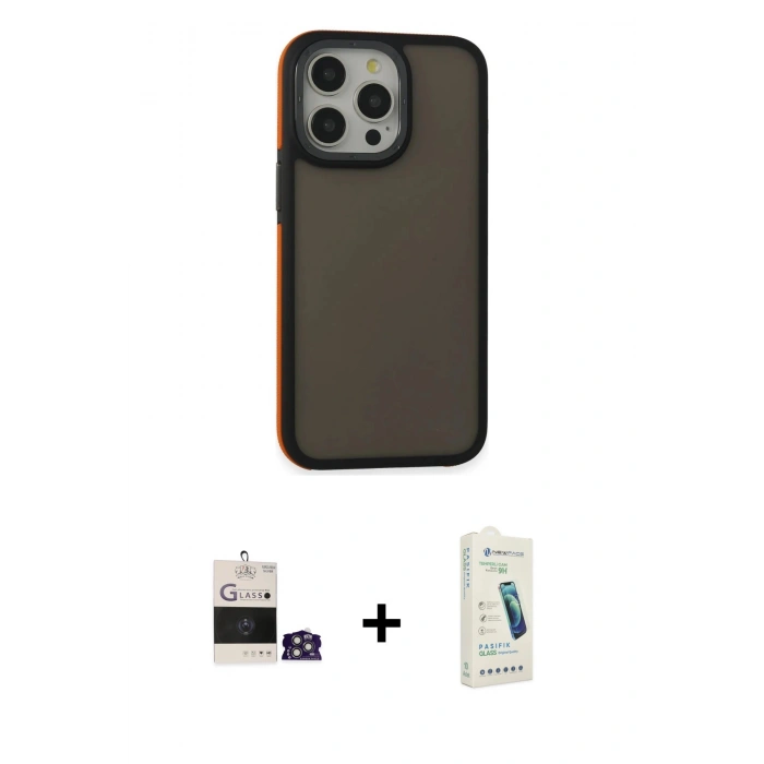 MARSİLYAN™- iPhone 14 Pro Max Kılıf Eksen Işık - Şeffaf Pasifik Cam Ekran Koruyucu + Bilvis Titan Kamera Lens - GS