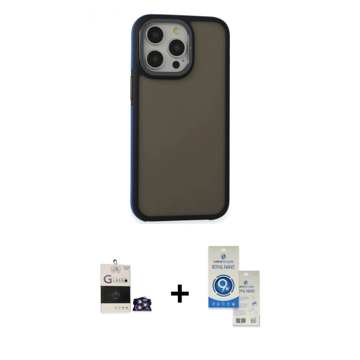 MARSİLYAN™- iPhone 14 Pro Max Kılıf Eksen Işık - Şeffaf Royal Nano Ekran Koruyucu + Bilvis Titan Kamera Lens - GS