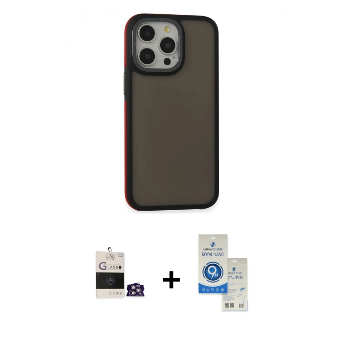 MARSİLYAN™- iPhone 14 Pro Max Kılıf Eksen Işık - Şeffaf Royal Nano Ekran Koruyucu + Bilvis Titan Kamera Lens - GS