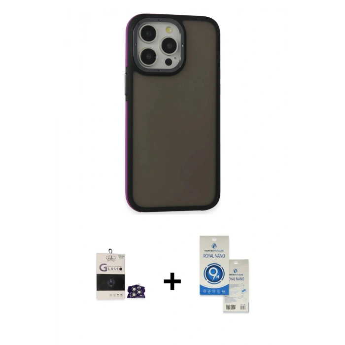 MARSİLYAN™- iPhone 14 Pro Max Kılıf Eksen Işık - Şeffaf Royal Nano Ekran Koruyucu + Bilvis Titan Kamera Lens - GS