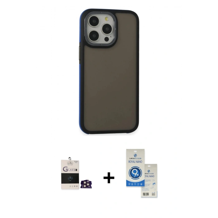 MARSİLYAN™- iPhone 14 Pro Max Kılıf Eksen Işık - Şeffaf Royal Nano Ekran Koruyucu + Bilvis Titan Kamera Lens - GD