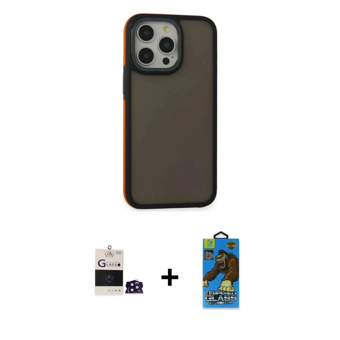 MARSİLYAN™- iPhone 14 Pro Max Kılıf Eksen Işık - Siyah 18D Cam Ekran Koruyucu + Bilvis Titan Kamera Lens - DNMR