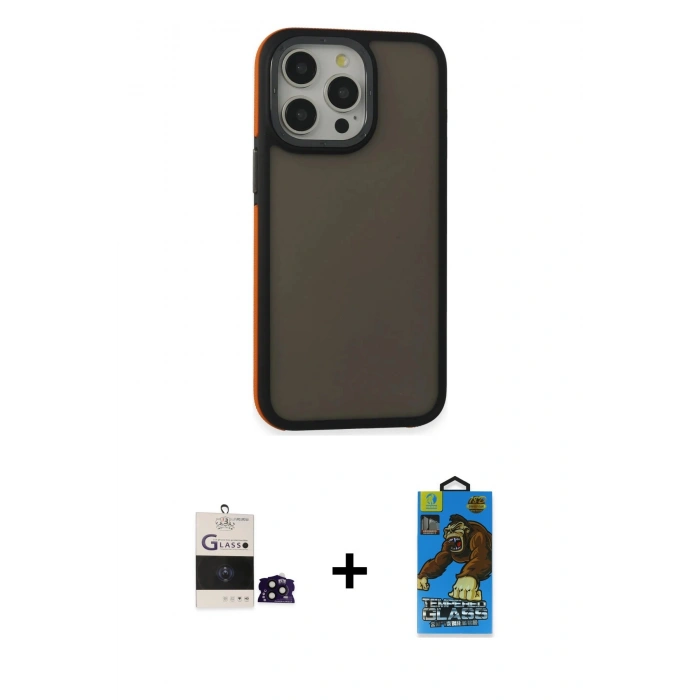 MARSİLYAN™- iPhone 14 Pro Max Kılıf Eksen Işık - Siyah 18D Cam Ekran Koruyucu + Bilvis Titan Kamera Lens - SH