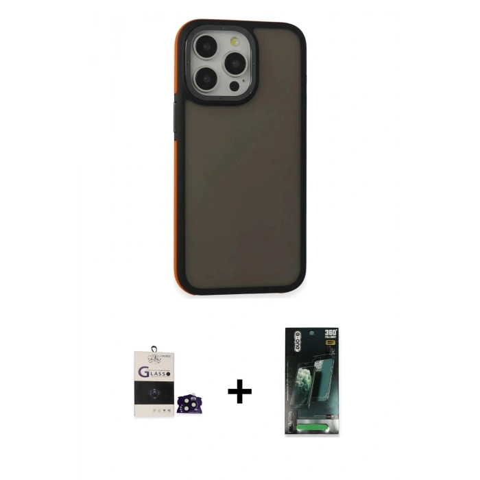 MARSİLYAN™- iPhone 14 Pro Max Kılıf Eksen Işık - Siyah 360 Mat Full Body Arka Koruyucu + Bilvis Titan Kamera Lens - SH