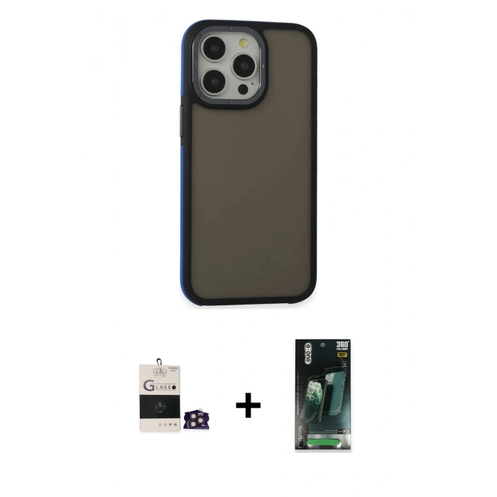 MARSİLYAN™- iPhone 14 Pro Max Kılıf Eksen Işık - Siyah 360 Mat Full Body Arka Koruyucu + Bilvis Titan Kamera Lens - GD