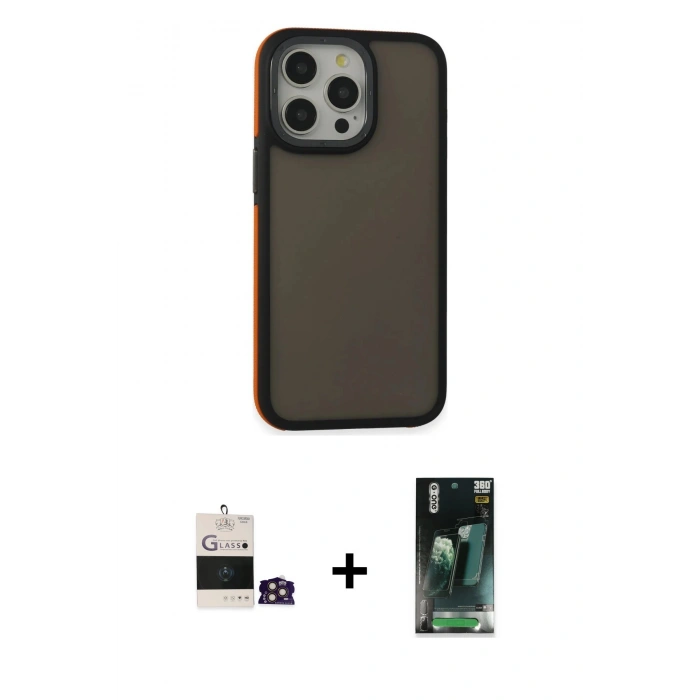 MARSİLYAN™- iPhone 14 Pro Max Kılıf Eksen Işık - Siyah 360 Mat Full Body Arka Koruyucu + Bilvis Titan Kamera Lens - GD