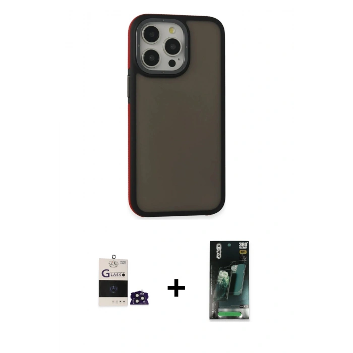 MARSİLYAN™- iPhone 14 Pro Max Kılıf Eksen Işık - Siyah 360 Mat Full Body Arka Koruyucu + Derin Mor Bilvis Titan Kamera Lens