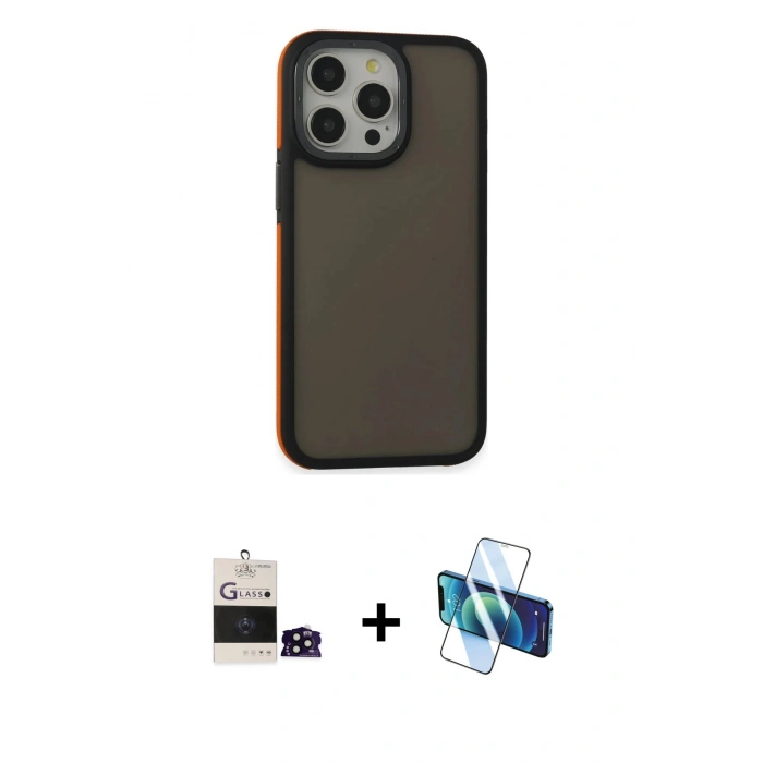 MARSİLYAN™- iPhone 14 Pro Max Kılıf Eksen Işık - Siyah 3D Antistatik Cam Ekran Koruyucu + Bilvis Titan Kamera Lens - SH