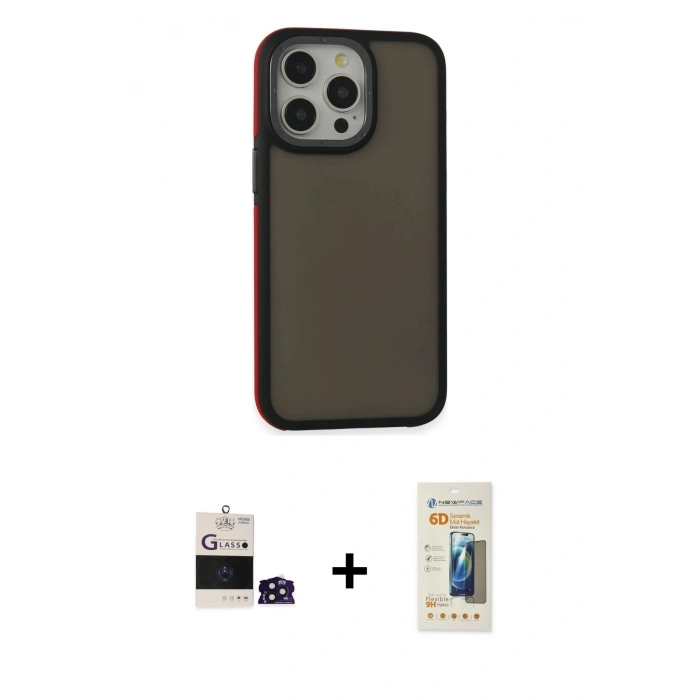 MARSİLYAN™- iPhone 14 Pro Max Kılıf Eksen Işık - Siyah 6D Mat Seramik Hayalet Nano Ekran Koruyucu + Bilvis Titan Kamera Lens - DNMR