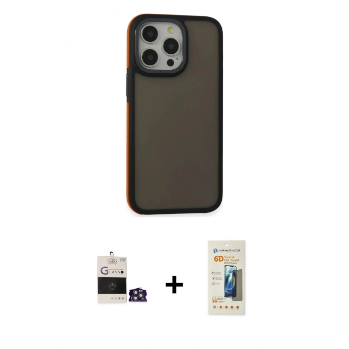 MARSİLYAN™- iPhone 14 Pro Max Kılıf Eksen Işık - Siyah 6D Mat Seramik Hayalet Nano Ekran Koruyucu + Bilvis Titan Kamera Lens - GS
