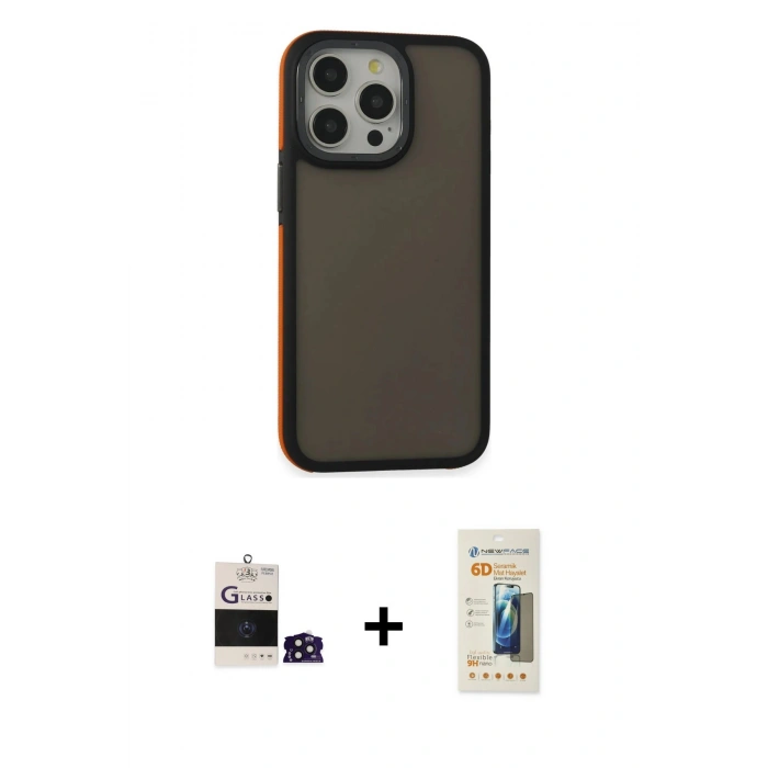 MARSİLYAN™- iPhone 14 Pro Max Kılıf Eksen Işık - Siyah 6D Mat Seramik Hayalet Nano Ekran Koruyucu + Bilvis Titan Kamera Lens - DNMR