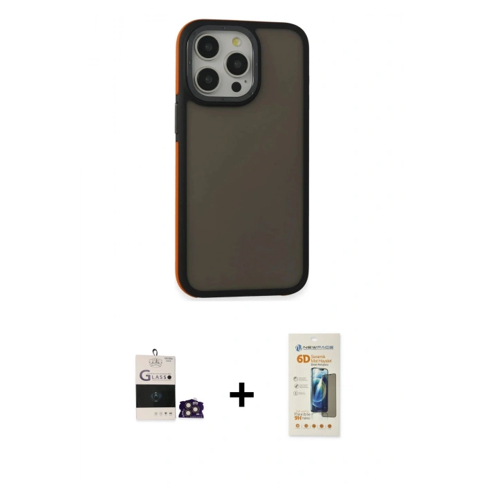 MARSİLYAN™- iPhone 14 Pro Max Kılıf Eksen Işık - Siyah 6D Mat Seramik Hayalet Nano Ekran Koruyucu + Bilvis Titan Kamera Lens - GD