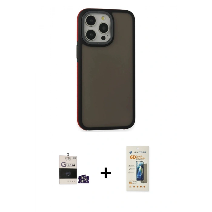 MARSİLYAN™- iPhone 14 Pro Max Kılıf Eksen Işık - Siyah 6D Mat Seramik Hayalet Nano Ekran Koruyucu + Bilvis Titan Kamera Lens - GS