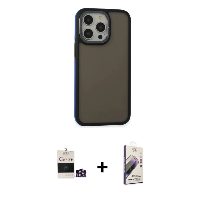 MARSİLYAN™- iPhone 14 Pro Max Kılıf Eksen Işık - Siyah Bilvis 3D Mat Cam Ekran Koruyucu + Bilvis Titan Kamera Lens - GD