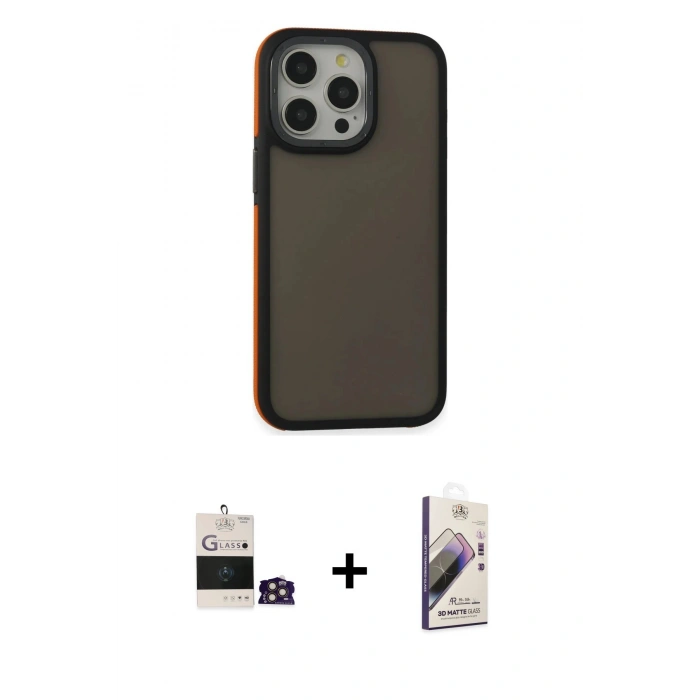 MARSİLYAN™- iPhone 14 Pro Max Kılıf Eksen Işık - Siyah Bilvis 3D Mat Cam Ekran Koruyucu + Bilvis Titan Kamera Lens - GD