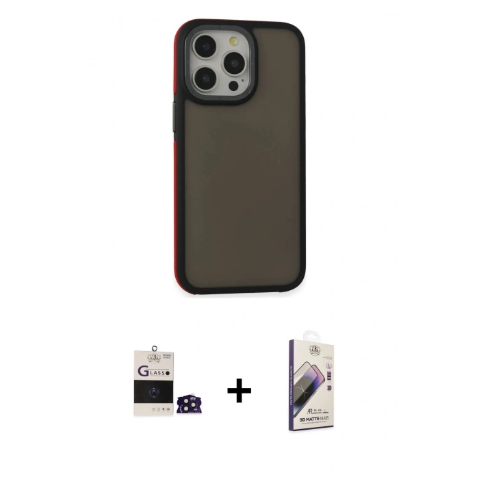MARSİLYAN™- iPhone 14 Pro Max Kılıf Eksen Işık - Siyah Bilvis 3D Mat Cam Ekran Koruyucu + Bilvis Titan Kamera Lens - DNMR