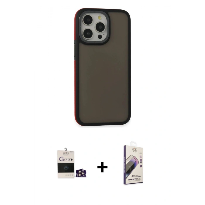 MARSİLYAN™- iPhone 14 Pro Max Kılıf Eksen Işık - Siyah Bilvis 3D Mat Cam Ekran Koruyucu + Bilvis Titan Kamera Lens - GD