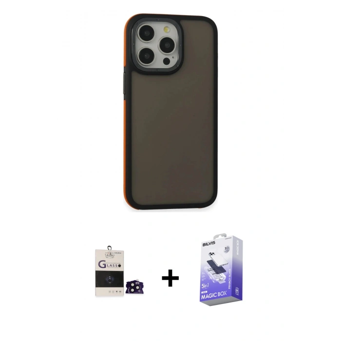 MARSİLYAN™- iPhone 14 Pro Max Kılıf Eksen Işık - Siyah Bilvis 5in1 5D Magic Hayalet Cam Ekran Koruyucu + Bilvis Titan Kamera Lens - SH