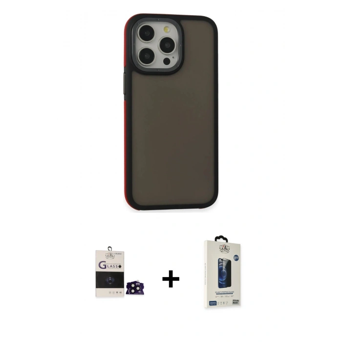 MARSİLYAN™- iPhone 14 Pro Max Kılıf Eksen Işık - Siyah Bilvis Hayalet Cam Ekran Koruyucu + Bilvis Titan Kamera Lens - SH