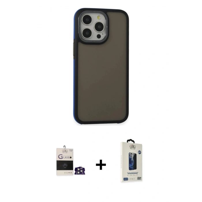 MARSİLYAN™- iPhone 14 Pro Max Kılıf Eksen Işık - Siyah Bilvis Hayalet Cam Ekran Koruyucu + Bilvis Titan Kamera Lens - GS