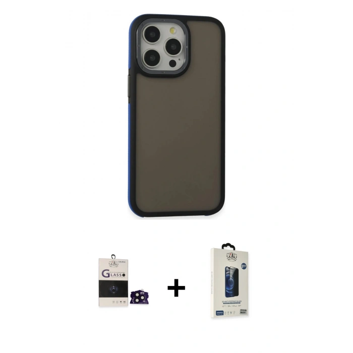 MARSİLYAN™- iPhone 14 Pro Max Kılıf Eksen Işık - Siyah Bilvis Hayalet Cam Ekran Koruyucu + Bilvis Titan Kamera Lens - SH