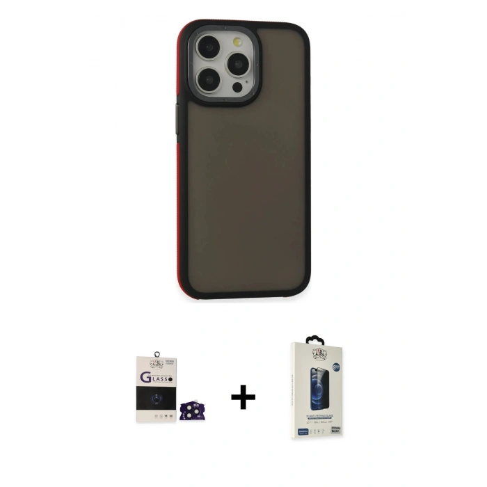 MARSİLYAN™- iPhone 14 Pro Max Kılıf Eksen Işık - Siyah Bilvis Hayalet Cam Ekran Koruyucu + Bilvis Titan Kamera Lens - DNMR