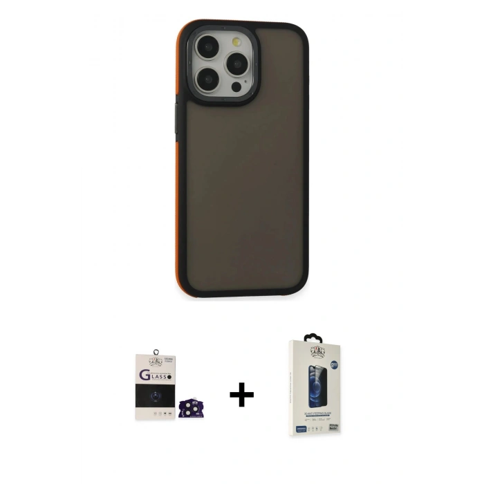 MARSİLYAN™- iPhone 14 Pro Max Kılıf Eksen Işık - Siyah Bilvis Hayalet Cam Ekran Koruyucu + Bilvis Titan Kamera Lens - DNMR