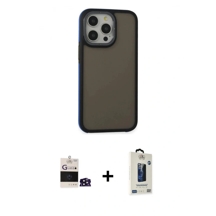 MARSİLYAN™- iPhone 14 Pro Max Kılıf Eksen Işık - Siyah Bilvis Hayalet Cam Ekran Koruyucu + Bilvis Titan Kamera Lens - DNMR