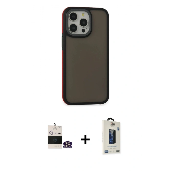 MARSİLYAN™- iPhone 14 Pro Max Kılıf Eksen Işık - Siyah Bilvis Hayalet Cam Ekran Koruyucu + Gold Bilvis Titan Kamera Lens