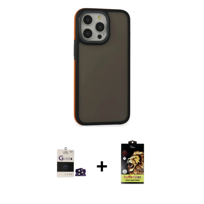 MARSİLYAN™- iPhone 14 Pro Max Kılıf Eksen Işık - Siyah Buffer Cam Ekran Koruyucu + Bilvis Titan Kamera Lens - DNMR