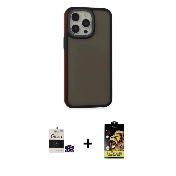 MARSİLYAN™- iPhone 14 Pro Max Kılıf Eksen Işık - Siyah Buffer Cam Ekran Koruyucu + Bilvis Titan Kamera Lens - DNMR