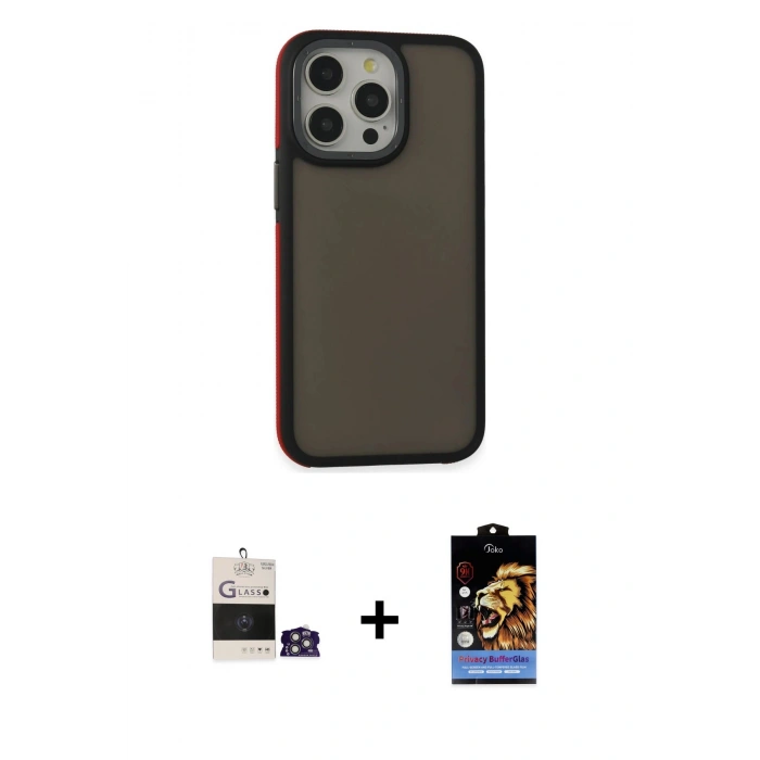 MARSİLYAN™- iPhone 14 Pro Max Kılıf Eksen Işık - Siyah Buffer Hayalet Cam Ekran Koruyucu + Bilvis Titan Kamera Lens - GS