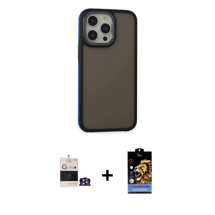 MARSİLYAN™- iPhone 14 Pro Max Kılıf Eksen Işık - Siyah Buffer Hayalet Cam Ekran Koruyucu + Bilvis Titan Kamera Lens - GS