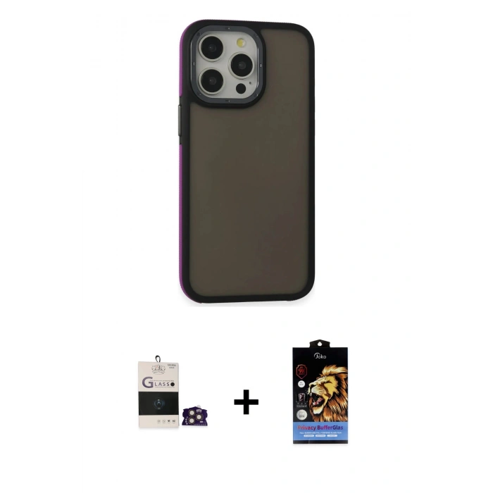 MARSİLYAN™- iPhone 14 Pro Max Kılıf Eksen Işık - Siyah Buffer Hayalet Cam Ekran Koruyucu + Bilvis Titan Kamera Lens - GD