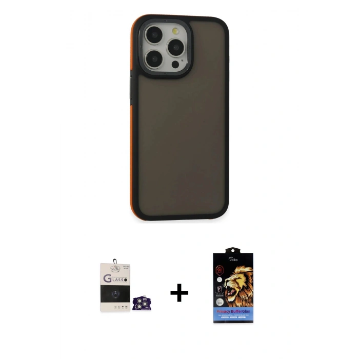 MARSİLYAN™- iPhone 14 Pro Max Kılıf Eksen Işık - Siyah Buffer Hayalet Cam Ekran Koruyucu + Bilvis Titan Kamera Lens - GS