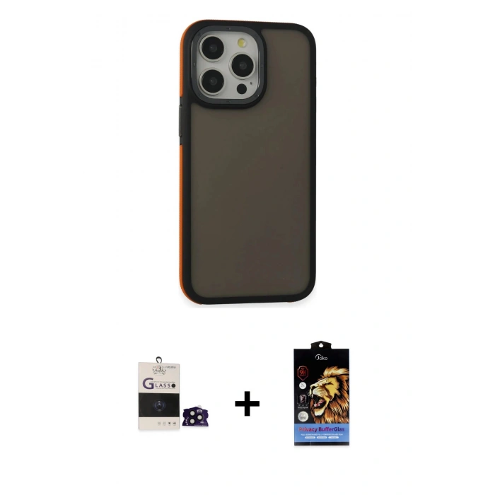 MARSİLYAN™- iPhone 14 Pro Max Kılıf Eksen Işık - Siyah Buffer Hayalet Cam Ekran Koruyucu + Bilvis Titan Kamera Lens - SH