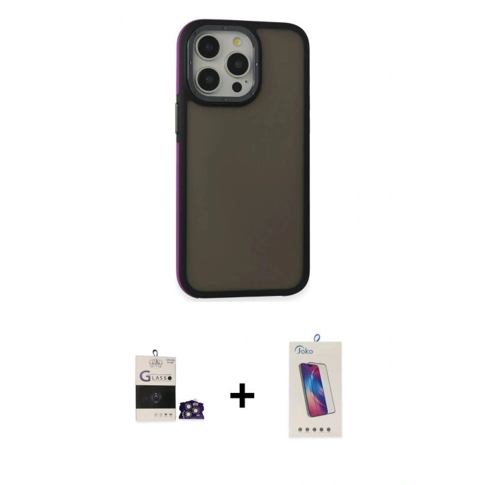 MARSİLYAN™- iPhone 14 Pro Max Kılıf Eksen Işık - Siyah Joko 5D Cam + Bilvis Titan Kamera Lens - GS