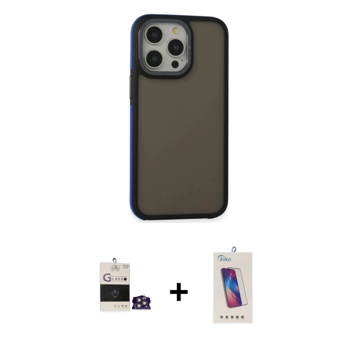 MARSİLYAN™- iPhone 14 Pro Max Kılıf Eksen Işık - Siyah Joko 5D Cam + Bilvis Titan Kamera Lens - GS