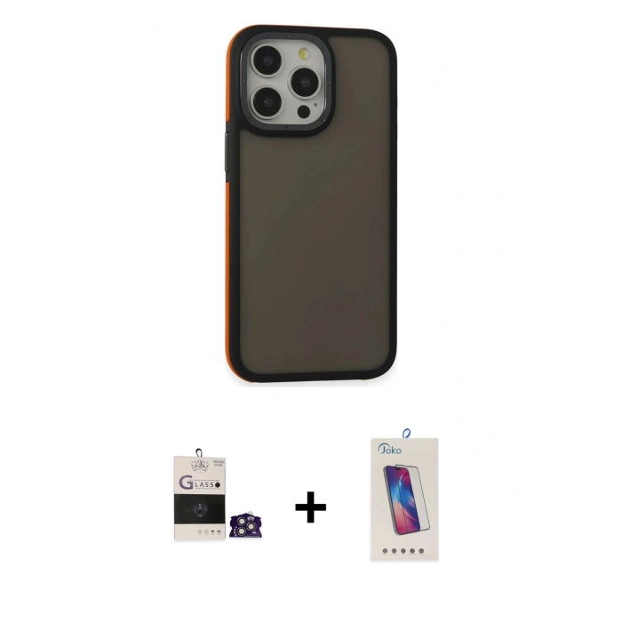 MARSİLYAN™- iPhone 14 Pro Max Kılıf Eksen Işık - Siyah Joko 5D Cam + Bilvis Titan Kamera Lens - GS