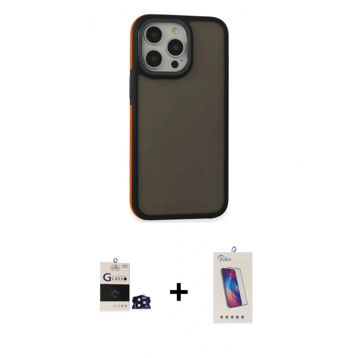 MARSİLYAN™- iPhone 14 Pro Max Kılıf Eksen Işık - Siyah Joko 5D Cam + Derin Mor Bilvis Titan Kamera Lens