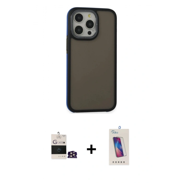 MARSİLYAN™- iPhone 14 Pro Max Kılıf Eksen Işık - Siyah Joko 5D Cam + Bilvis Titan Kamera Lens - GD
