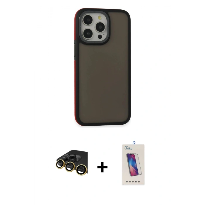 MARSİLYAN™- iPhone 14 Pro Max Kılıf Eksen Işık - Siyah Joko 5D Cam + Raze Metal Kamera Lens - GD