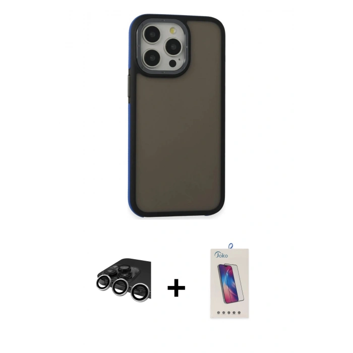 MARSİLYAN™- iPhone 14 Pro Max Kılıf Eksen Işık - Siyah Joko 5D Cam + Raze Metal Kamera Lens - GS