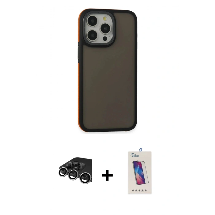 MARSİLYAN™- iPhone 14 Pro Max Kılıf Eksen Işık - Siyah Joko 5D Cam + Raze Metal Kamera Lens - GS