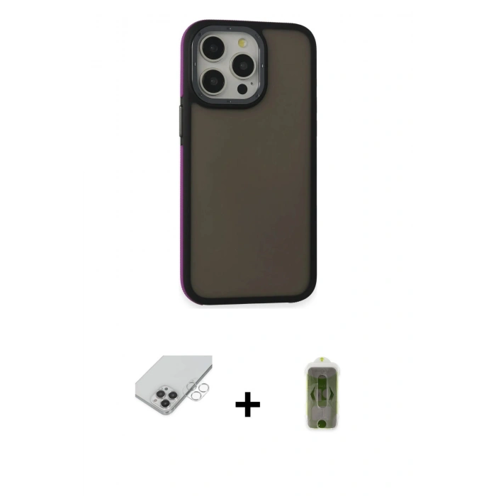 MARSİLYAN™- iPhone 14 Pro Max Kılıf Eksen Işık - Siyah Joko Magic 5D Hayalet Cam + Band Metal Kamera Lens - GS