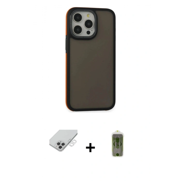 MARSİLYAN™- iPhone 14 Pro Max Kılıf Eksen Işık - Siyah Joko Magic 5D Hayalet Cam + Band Metal Kamera Lens - GS