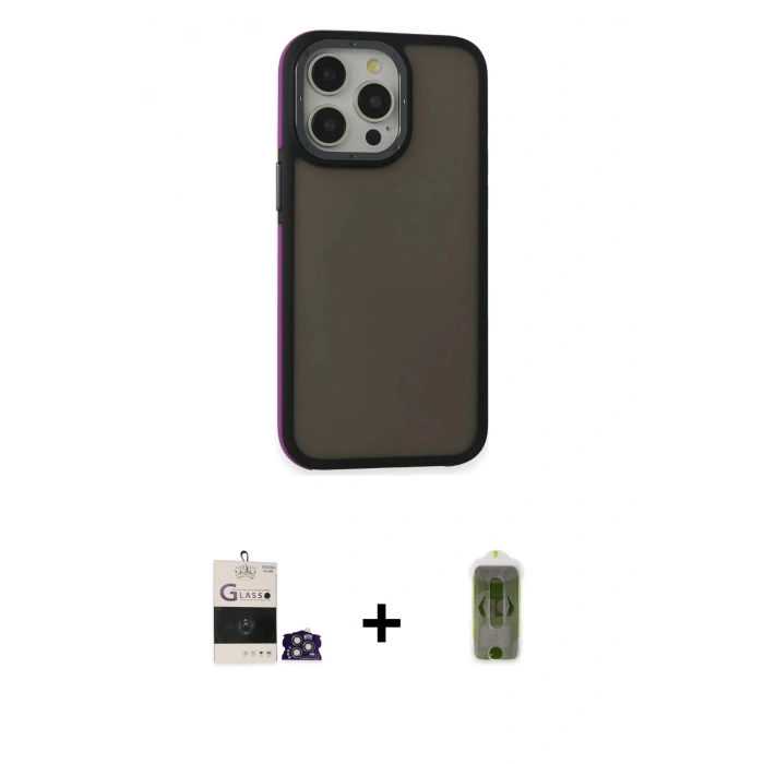MARSİLYAN™- iPhone 14 Pro Max Kılıf Eksen Işık - Siyah Joko Magic 5D Hayalet Cam + Bilvis Titan Kamera Lens - GS