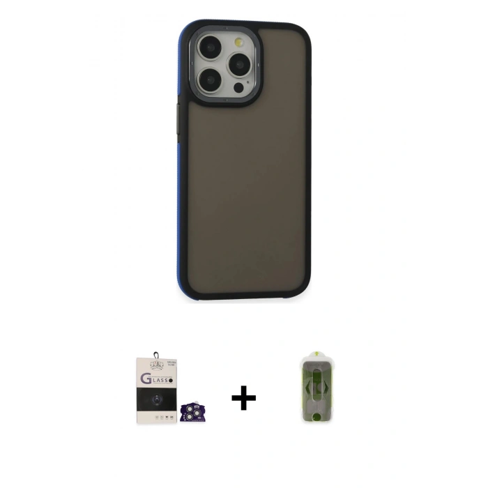 MARSİLYAN™- iPhone 14 Pro Max Kılıf Eksen Işık - Siyah Joko Magic 5D Hayalet Cam + Bilvis Titan Kamera Lens - GS