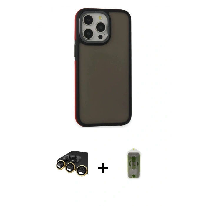 MARSİLYAN™- iPhone 14 Pro Max Kılıf Eksen Işık - Siyah Joko Magic 5D Hayalet Cam + Raze Metal Kamera Lens - GD